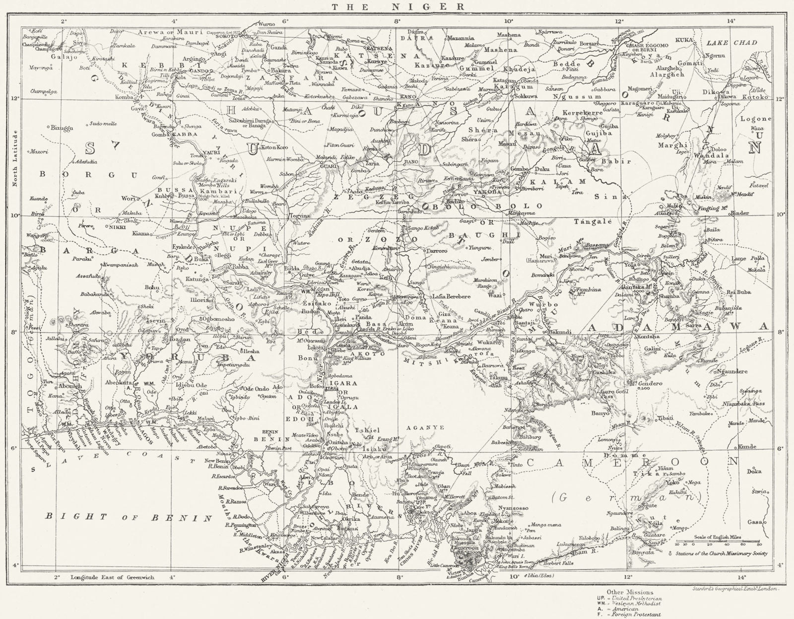 NIGERIA/CAMEROON PROTESTANT CHURCH MISSIONS.Anglican Presbyterian 1897 old map